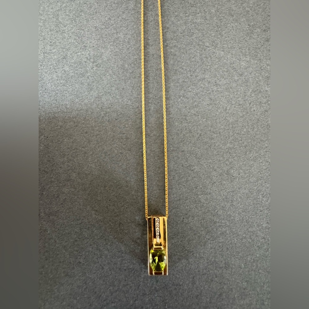Midas 14K Gold Necklace with Peridot & Diamond Pendant - Picture 2 of 11